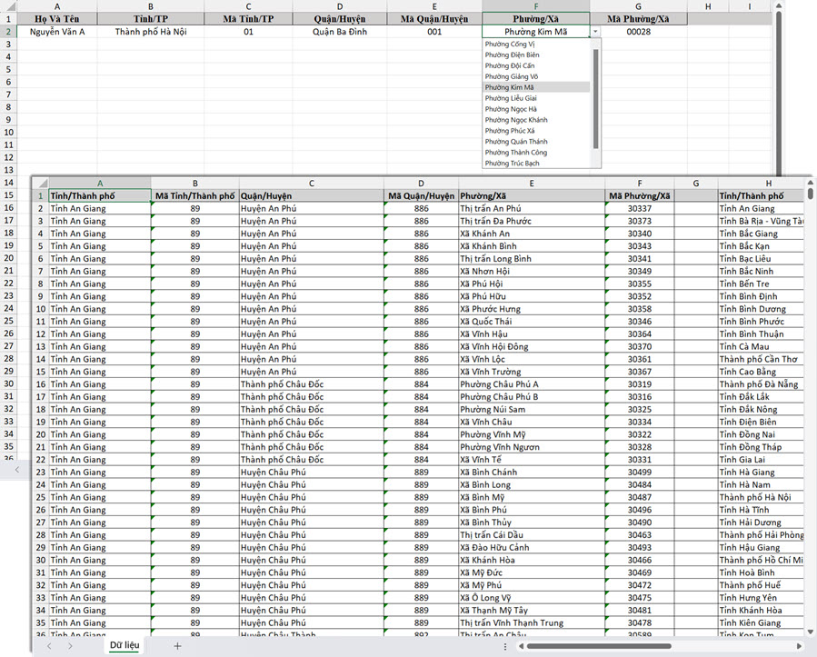 Database tỉnh thành Việt Nam dạng excel Database tỉnh thành Việt Nam dạng excel